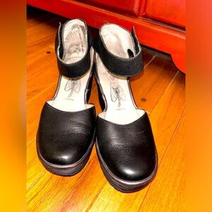 Fly London Ankle Strap Wedge 
Black Leather